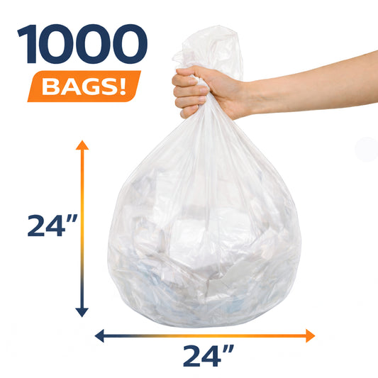 Cavero 6–10 Gallon Clear 1000 Count Trash Bags | American-Made Small Can Liners, Star-Sealed Bottom Leak-Free Design Lightweight Tear-Resistant Bags 24" x 24" Bulk Value for Home, Office, Commercial
